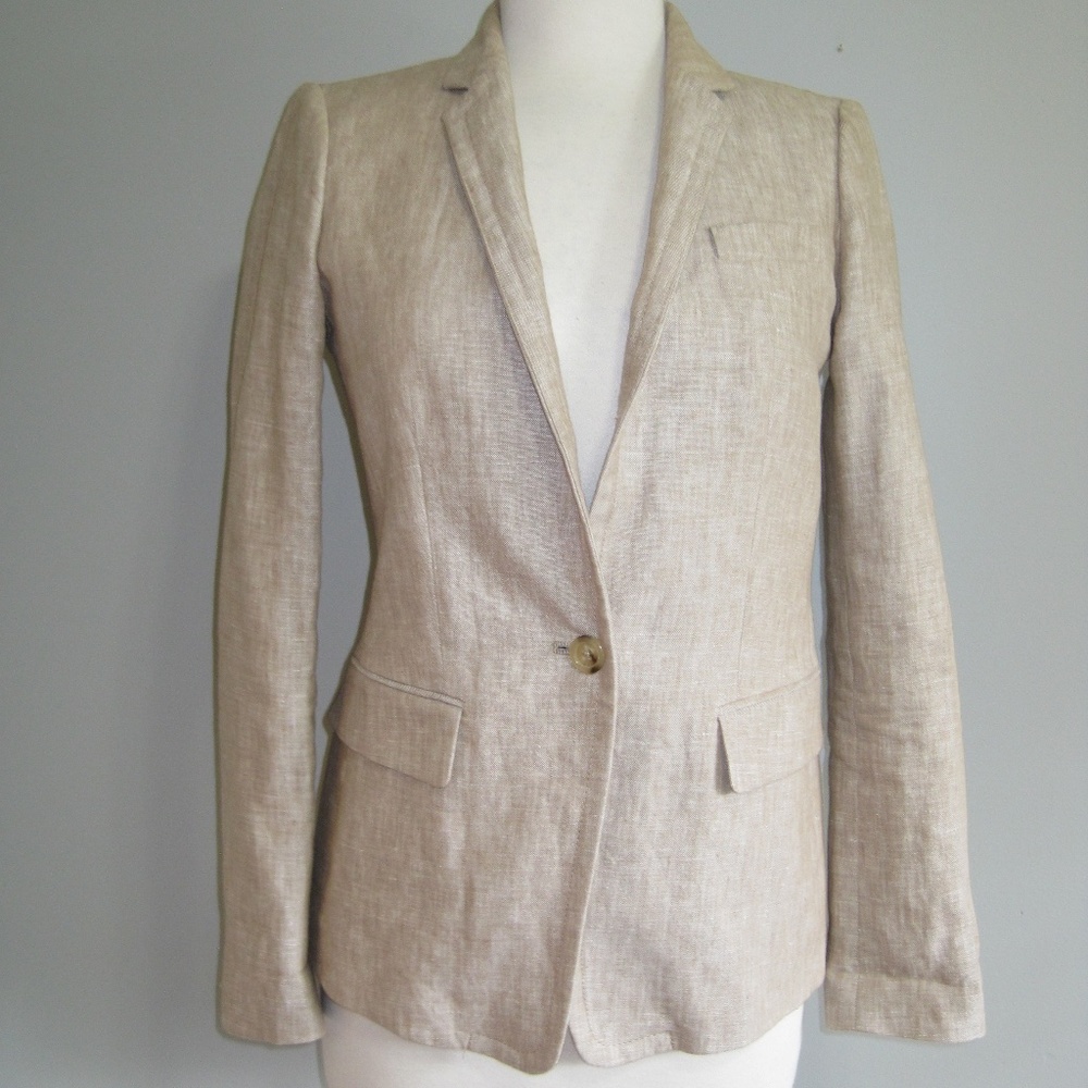 J Crew Regent Women's Sz 6 Tan Heather 100% Linen Blazer Jacket